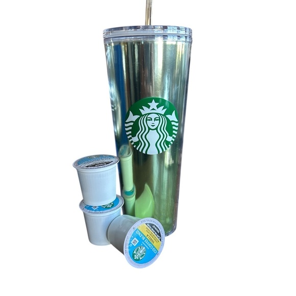 Starbucks Metallic Tumbler with Green Accent - Picture 1 of 4